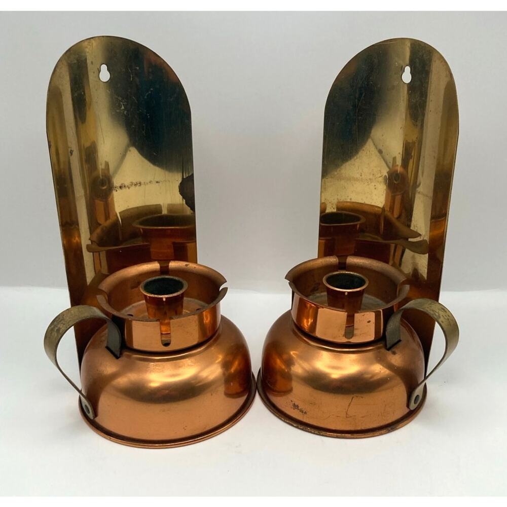 VTG Coppercraft Guild Candle Holders Lantern Style Storm Lamp Copper and Brass